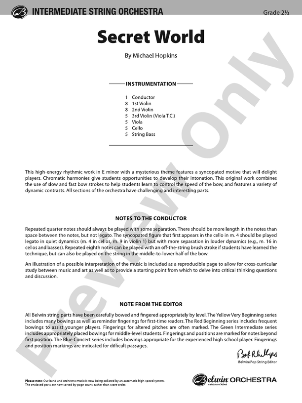 Secret World - String Orchestra Conductor Score & Parts (Digital Download)