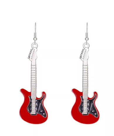 Red with Black Trim Electric Guitar Earrings