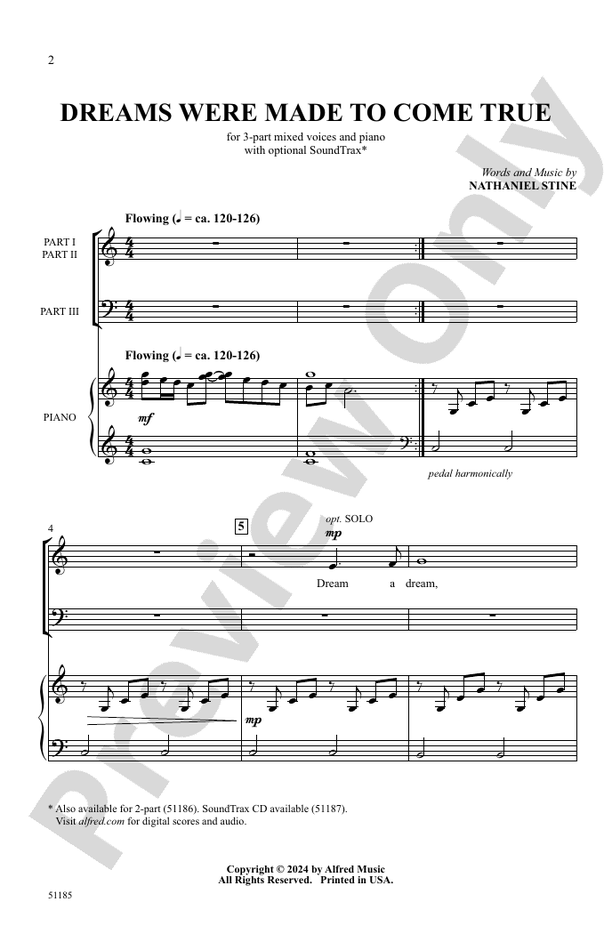 Dreams Were Made to Come True - 3 Part Mixed Choral Octavo (Digital Download)