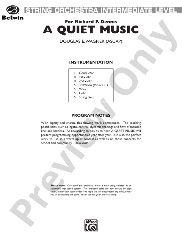 A Quiet Music – String Orchestra Conductor Score & Parts (Digital Download)