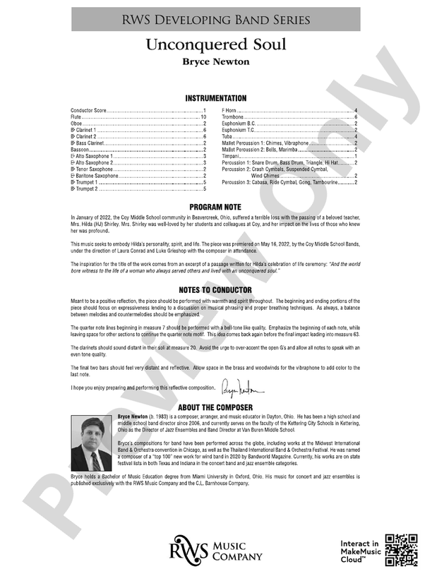 Unconquered Soul - Concert Band Conductor Score & Parts (Digital Download)