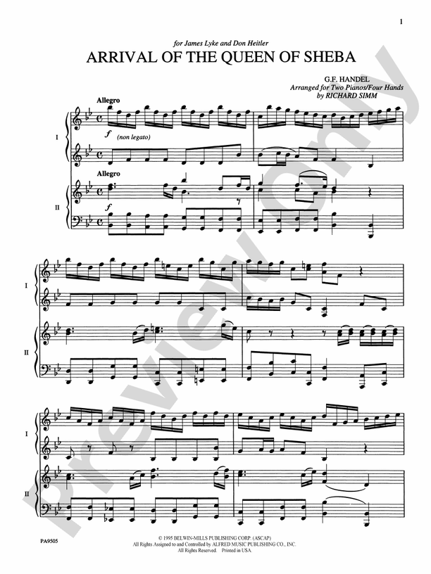 Arrival of the Queen of Sheba - 2 Pianos, 4 Hands (Digital Download)