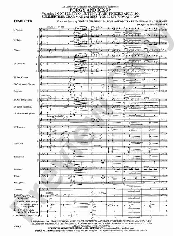 Porgy and Bess (Medley) - Concert Band Conductor Score & Parts (Digital Download)
