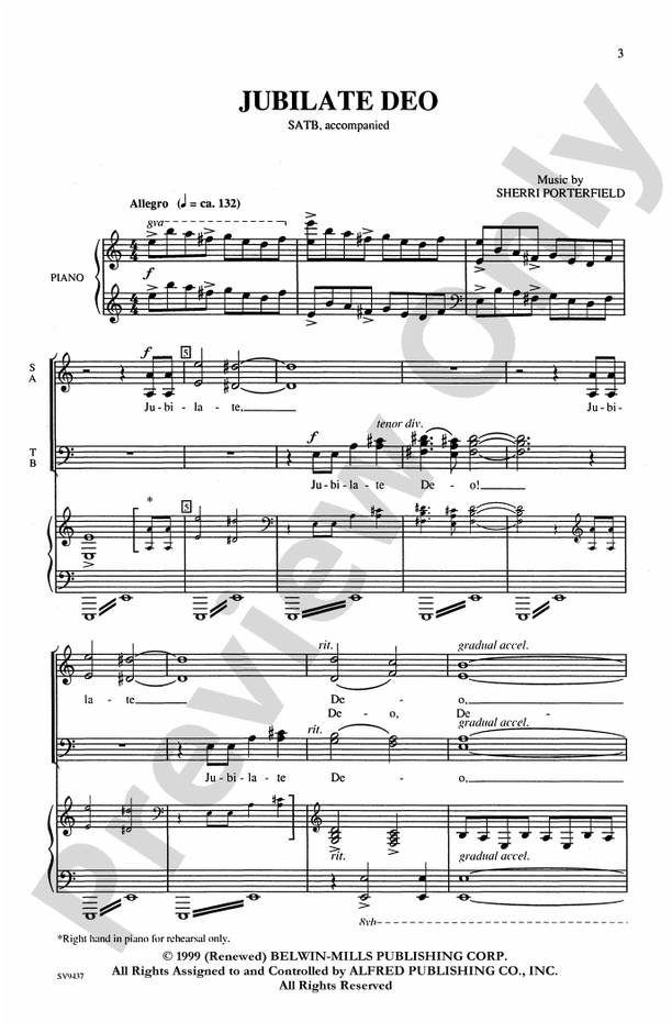 Jubilate Deo - Arr. Sherri Porterfield – SATB Choral Octavo (Digital Download)