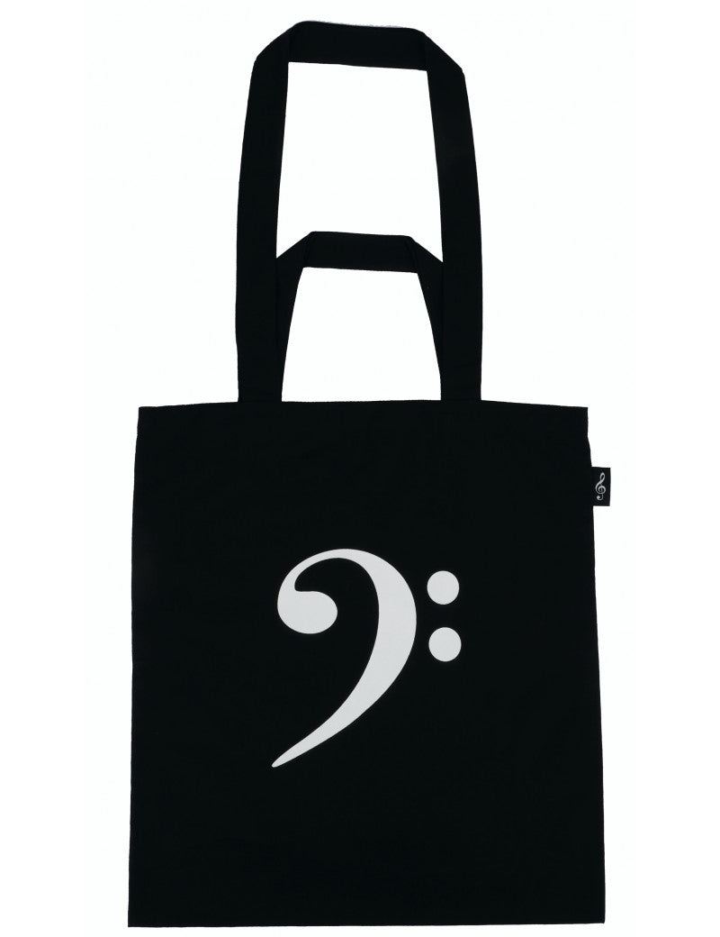 Tote or Music Bag Black with a White Bass Clef on the Front and Back