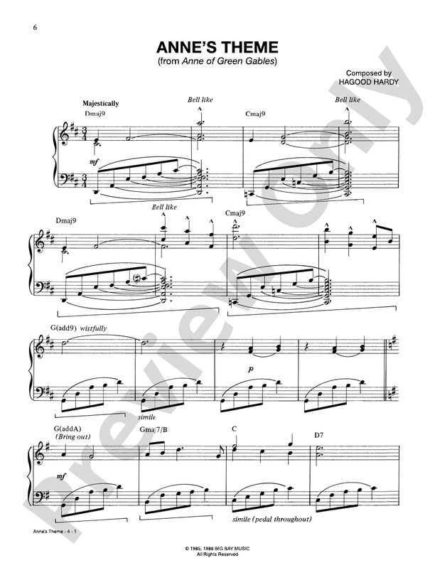 Anne's Theme (from Anne of Green Gables) - Piano (Digital Download)