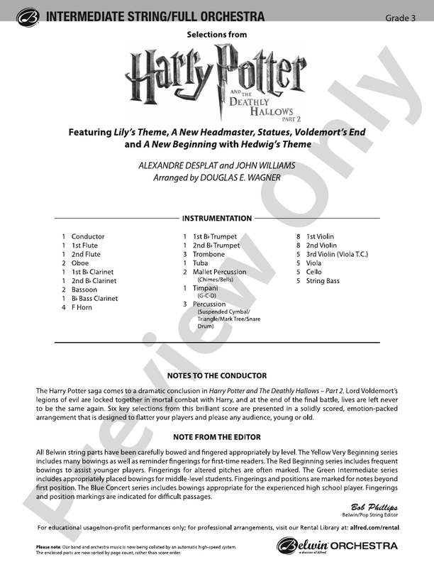 Harry Potter and the Deathly Hallows, Part 2, Selections from – Full Orchestra Conductor Score & Parts (Digital Download)