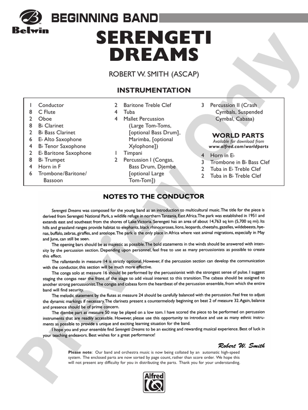 Serengeti Dreams - Concert Band Conductor Score & Parts (Digital Download)