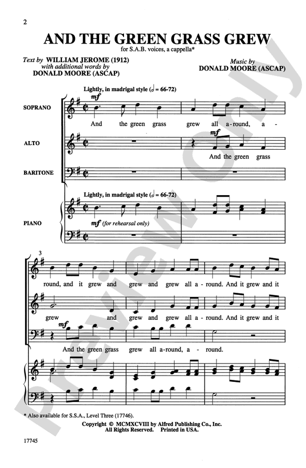And the Green Grass Grew - SAB, a cappella Choral Octavo (Digital Download)