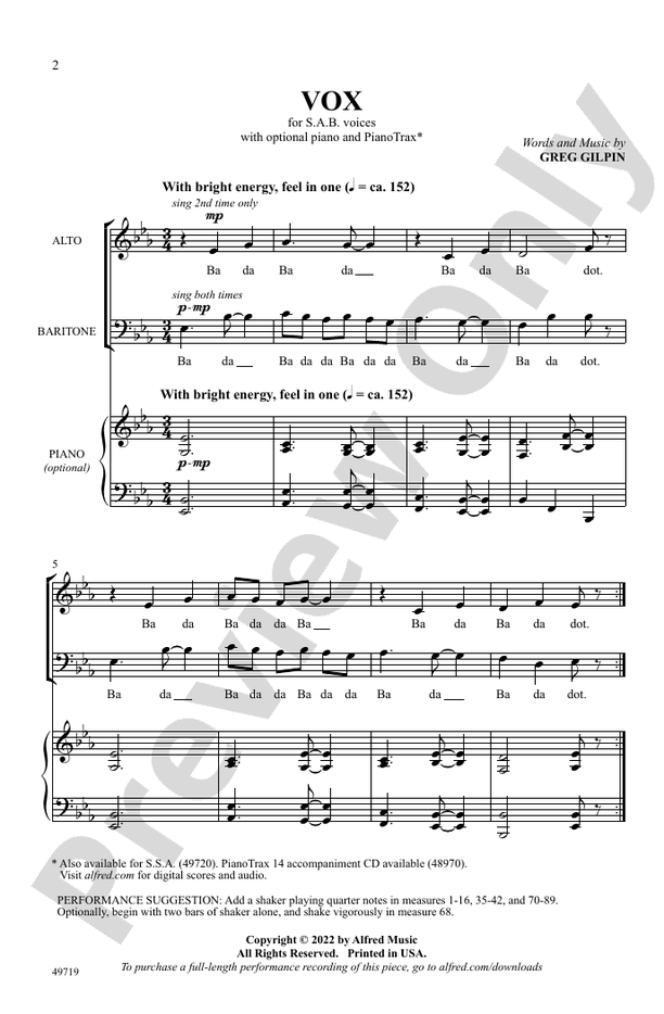 Vox - SAB Choral Octavo (Digital Download)