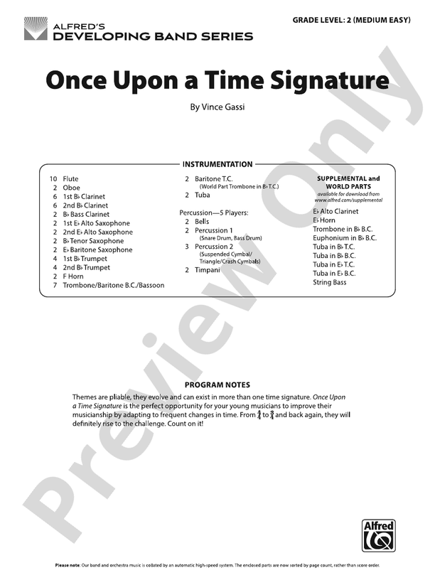 Once Upon a Time Signature – Concert Band Conductor Score & Parts (Digital Download)