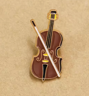 Enamel Pin or Brooch Brown Violin and Bow with Gold Strings