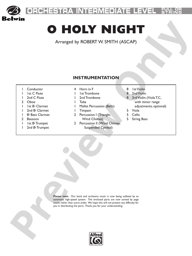 O Holy Night (Grade 2.5) – Full Orchestra Conductor Score & Parts (Digital Download)