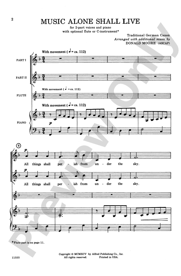 Music Alone Shall Live – 2-Part Choral Octavo (Digital Download)