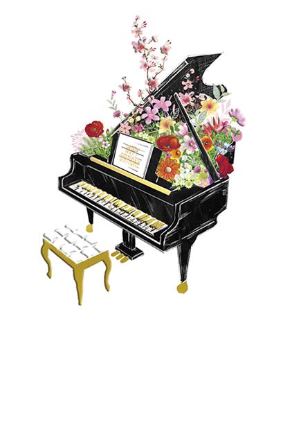 Greeting Card Grand Piano with Flowers
