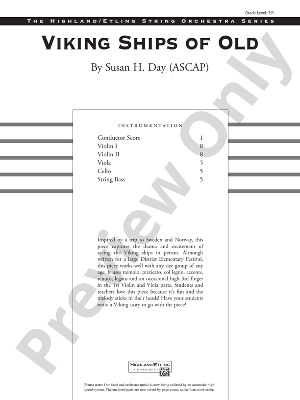 Viking Ships of Old – String Orchestra Conductor Score & Parts (Digital Download)