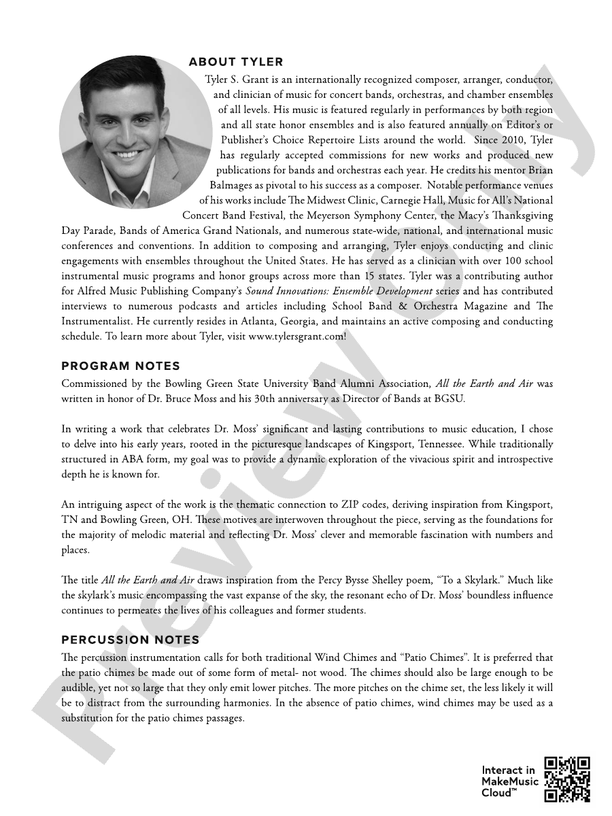 All the Earth and Air - Concert Band Conductor Score & Parts (Digital Download)