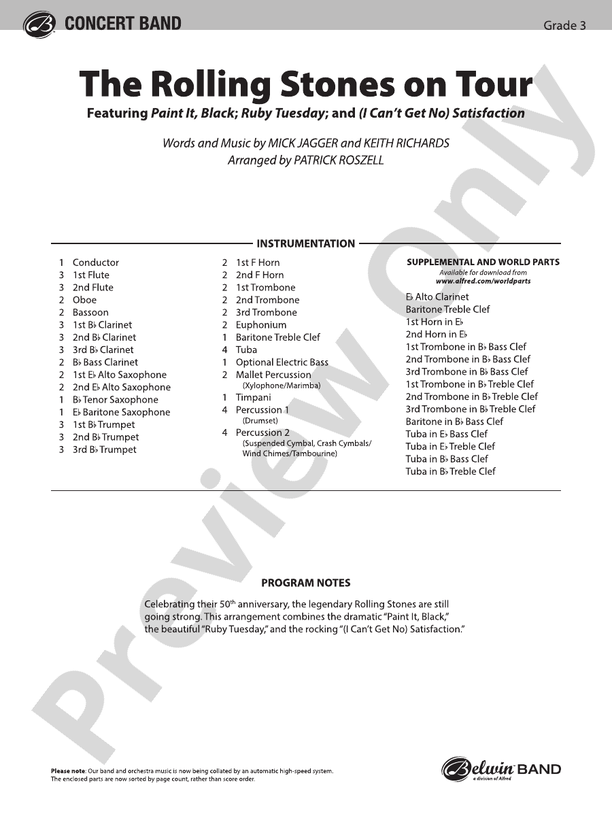 The Rolling Stones on Tour - Concert Band Conductor Score & Parts (Digital Download)