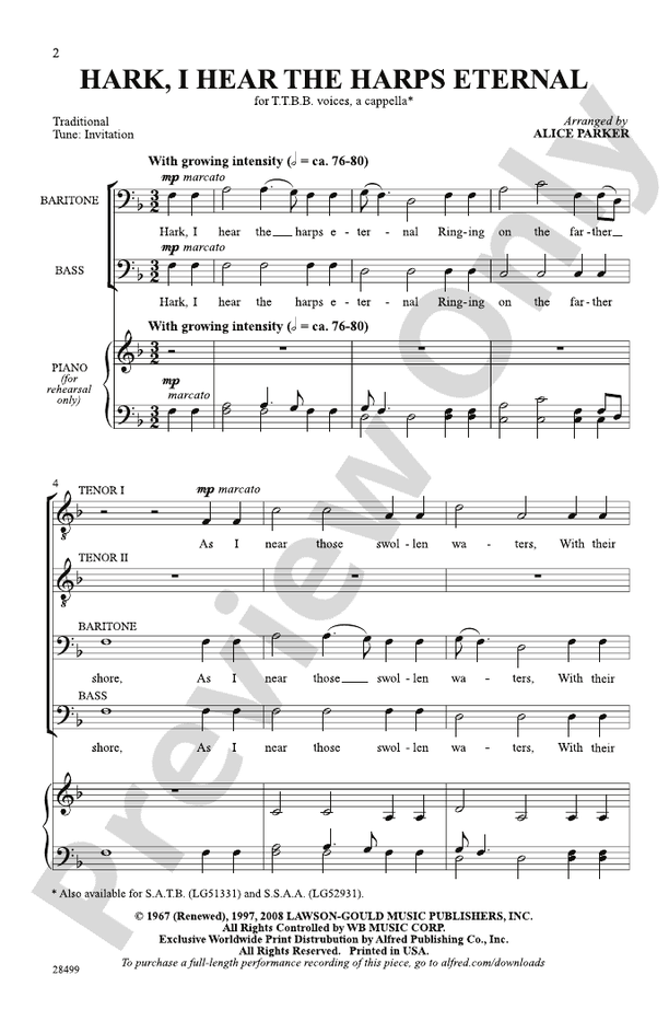 Hark, I Hear the Harps Eternal – TTBB, a cappella Choral Octavo (Digital Download)
