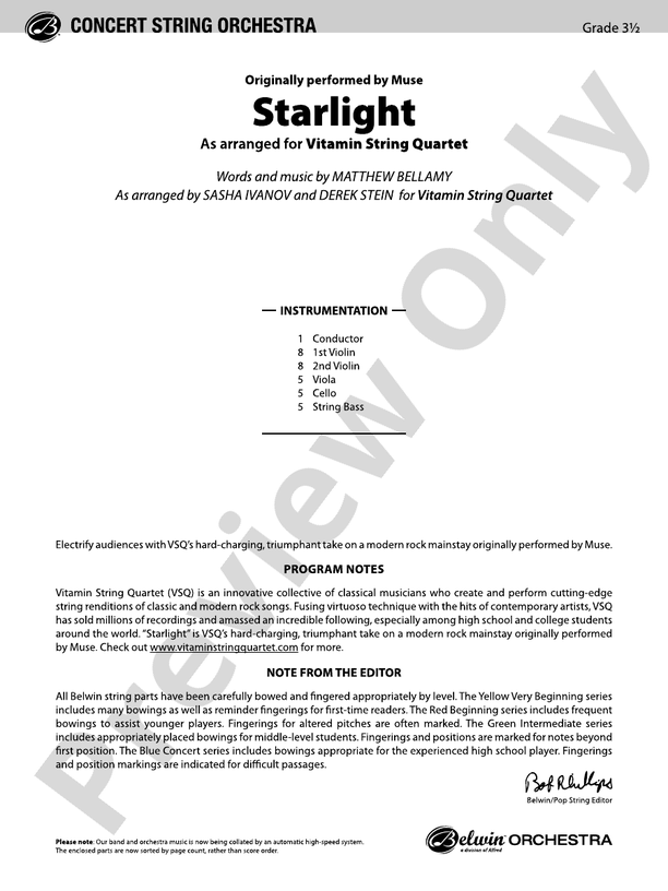 Starlight – String Orchestra Conductor Score & Parts (Digital Download)