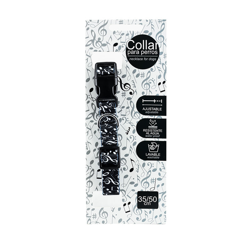 Dog Collar Small/Medium Black with White Notes