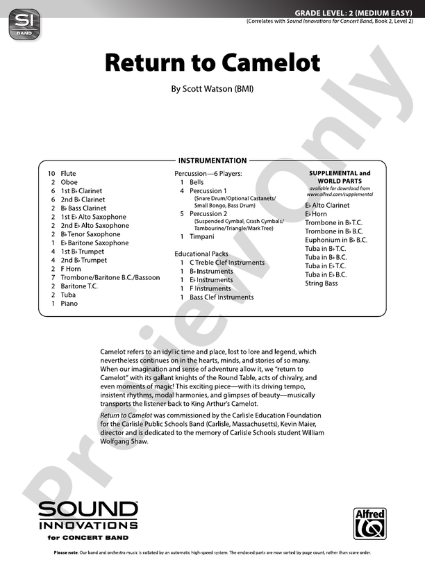Return to Camelot - Concert Band Conductor Score & Parts (Digital Download)