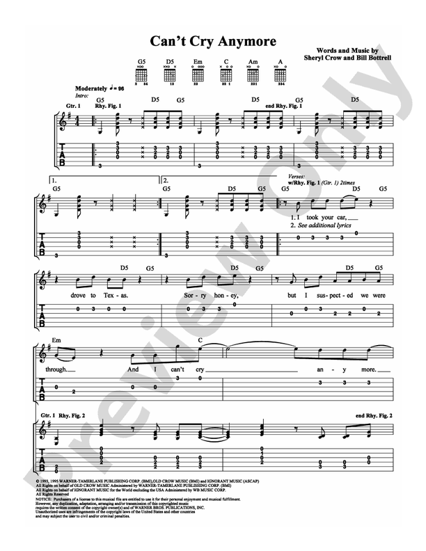 Can't Cry Anymore - Easy Guitar (Digital Download)