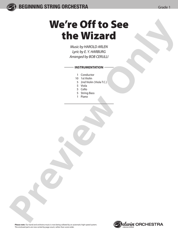 We're Off to See the Wizard – String Orchestra Conductor Score & Parts (Digital Download)