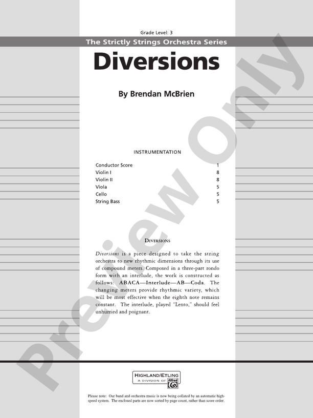 Diversions – String Orchestra Conductor Score & Parts (Digital Download)