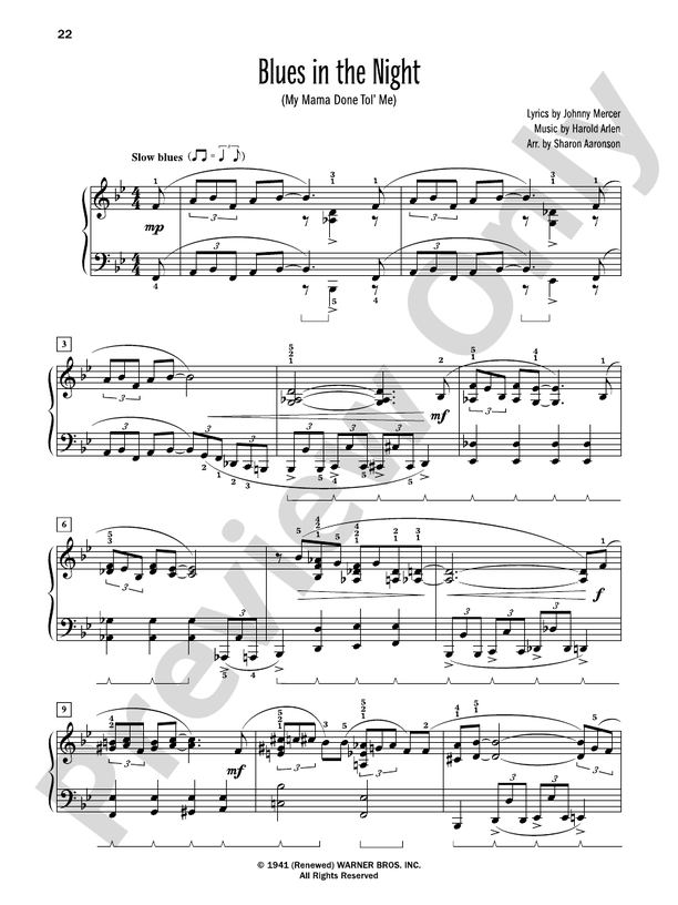 Blues in the Night (My Mama Done Tol' Me) - Piano Solo (Digital Download)