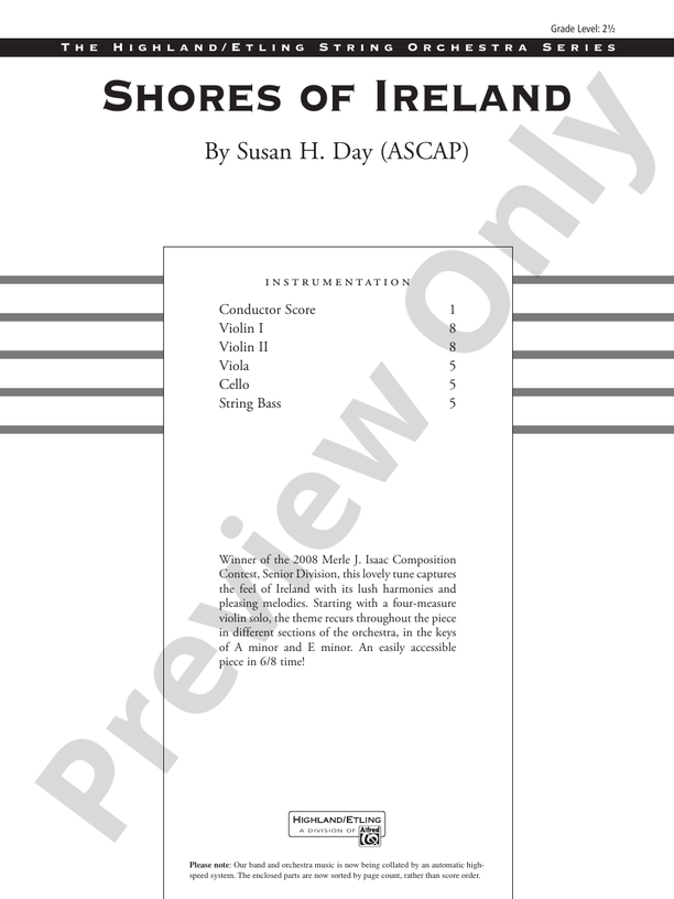 Shores of Ireland – String Orchestra Conductor Score & Parts (Digital Download)