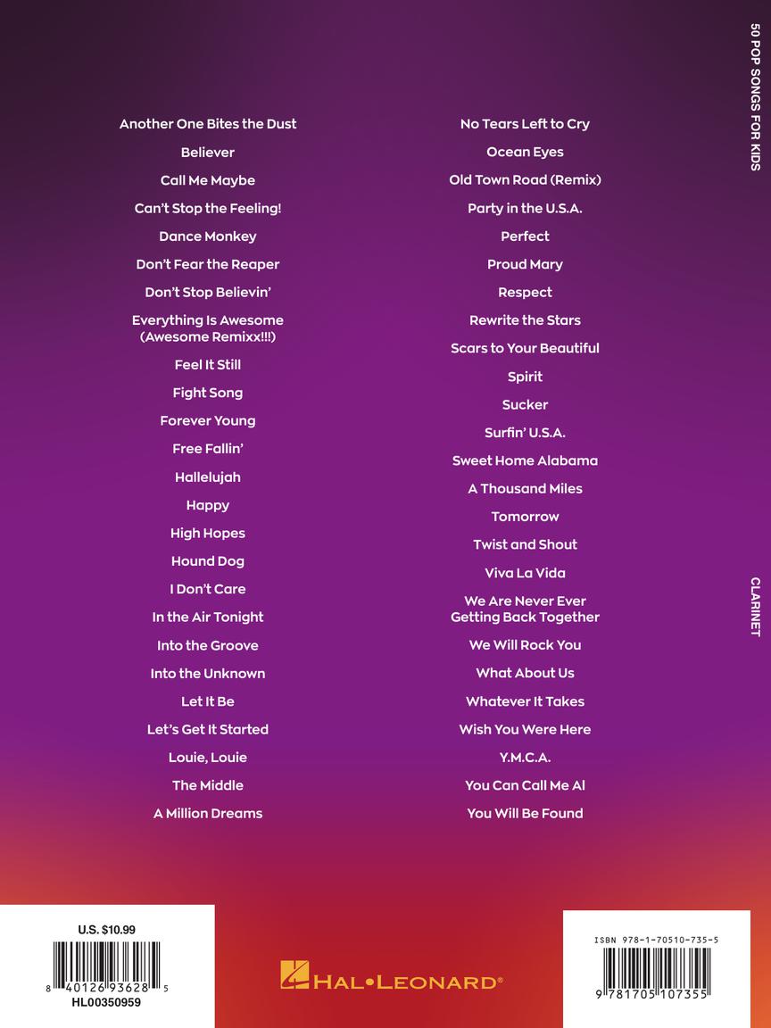 50 Pop Songs for Kids for Clarinet - Hal Leonard
