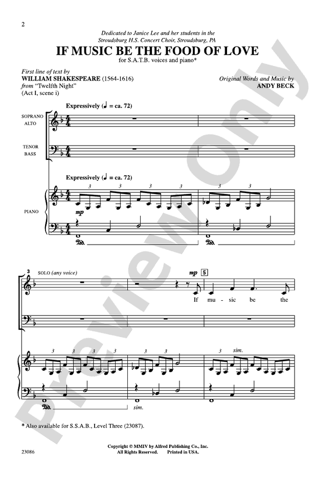 If Music Be the Food of Love - Andy Beck – SATB Choral Octavo (Digital Download)