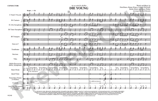 Die Young – Marching Band Conductor Score & Parts (Digital Download)