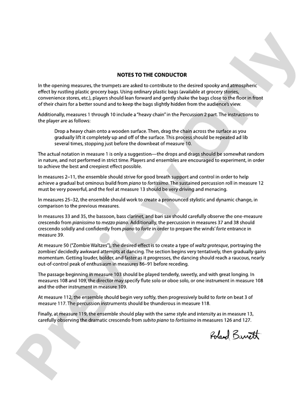Zombie Dreams - Concert Band Conductor Score & Parts (Digital Download)