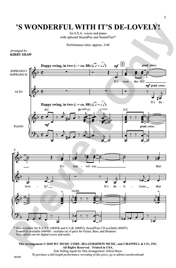 S Wonderful with It's De-Lovely! - SSA Choral Octavo (Digital Download)