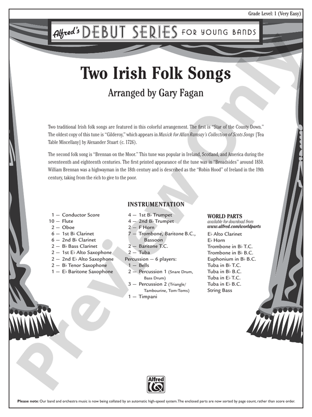 Two Irish Folk Songs - Concert Band Conductor Score & Parts (Digital Download)