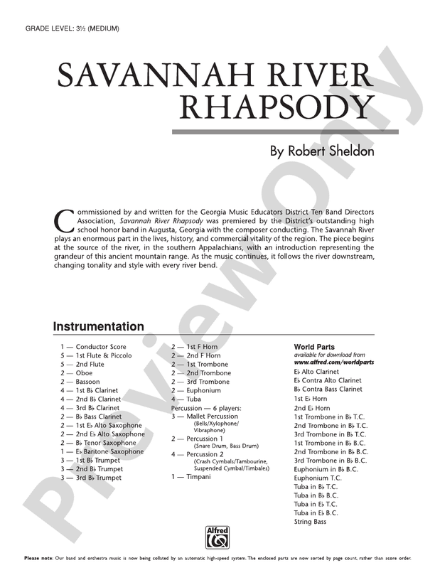 Savannah River Rhapsody - Concert Band Conductor Score & Parts (Digital Download)