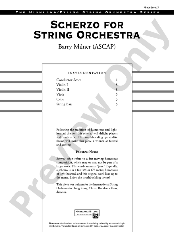 Scherzo for String Orchestra – String Orchestra Conductor Score & Parts (Digital Download)