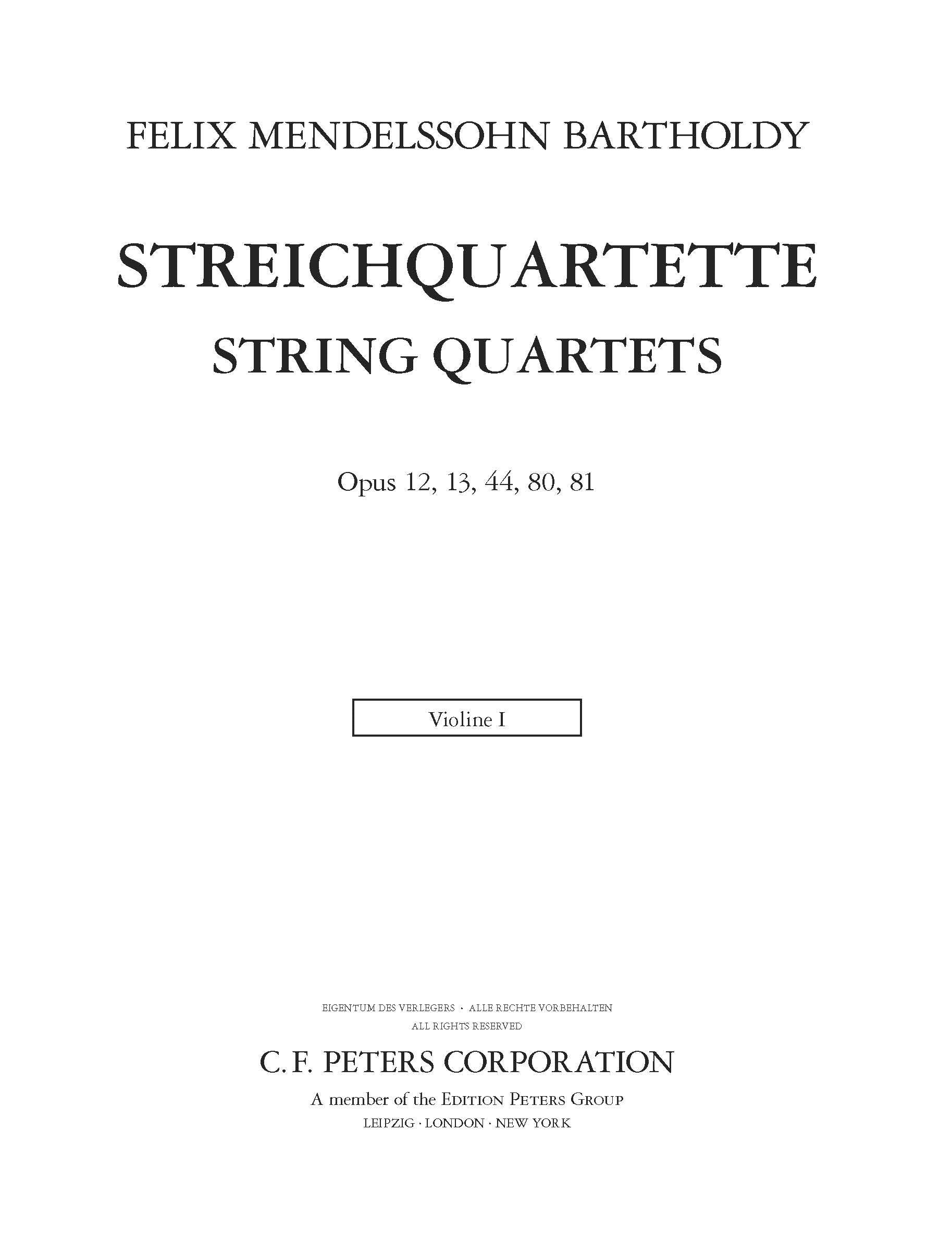 Mendelssohn - 7 String Quartets - Violin (Digital Download)