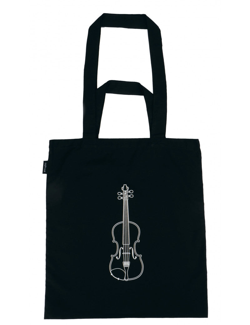 Tote or Music Bag Black with a White Violin on the Back and Front