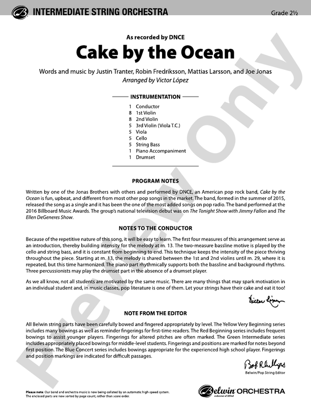 Cake by the Ocean - String Orchestra Conductor Score & Parts (Digital Download)