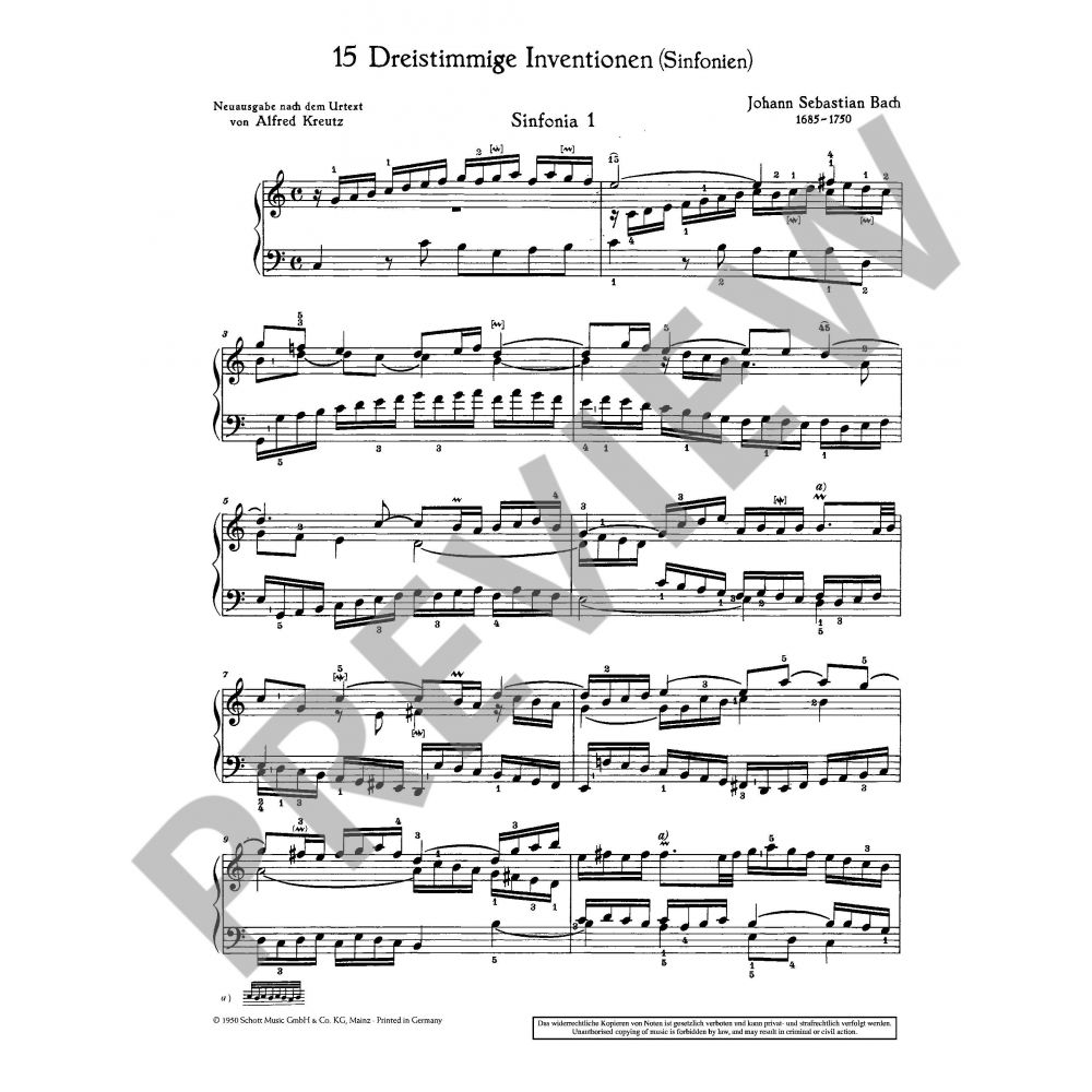 Bach - 3-Part Inventions - Piano Solo Schott ED01096