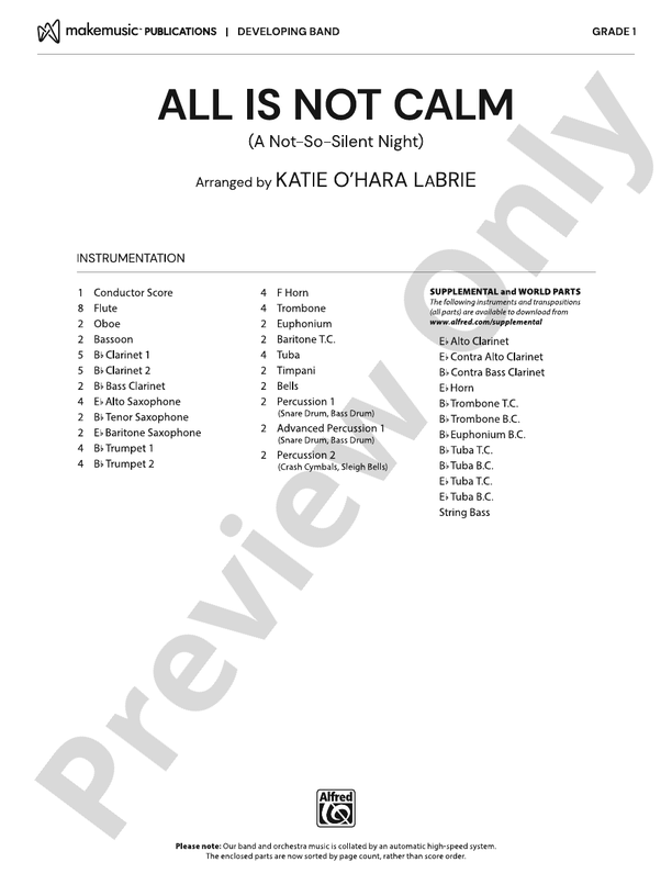 All is NOT Calm – Concert Band Conductor Score & Parts (Digital Download)