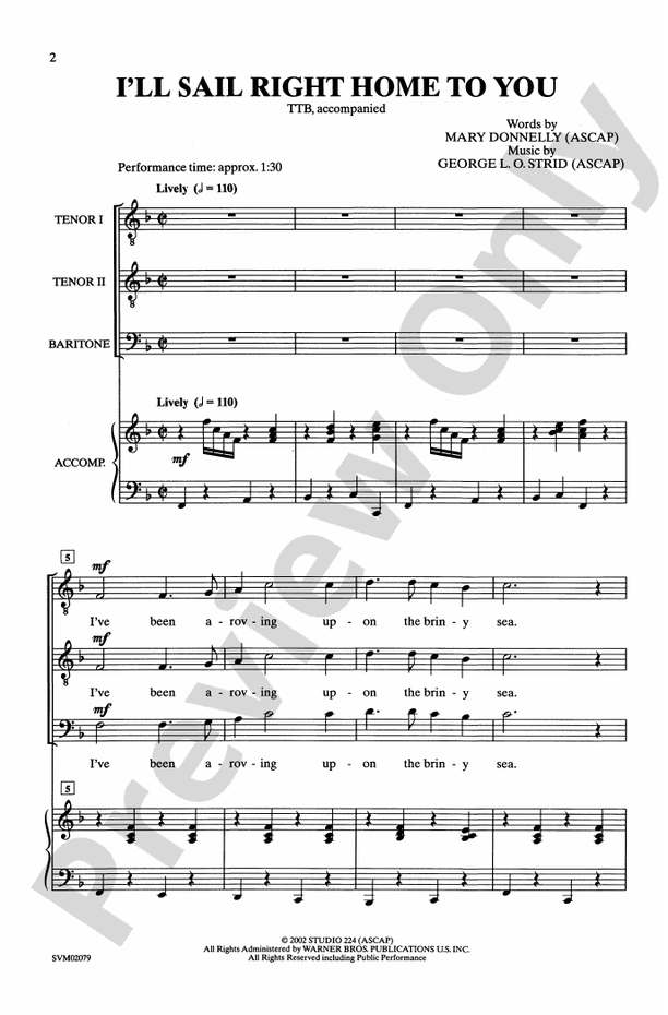 I'll Sail Right Home to You – TTB Choral Octavo (Digital Download)