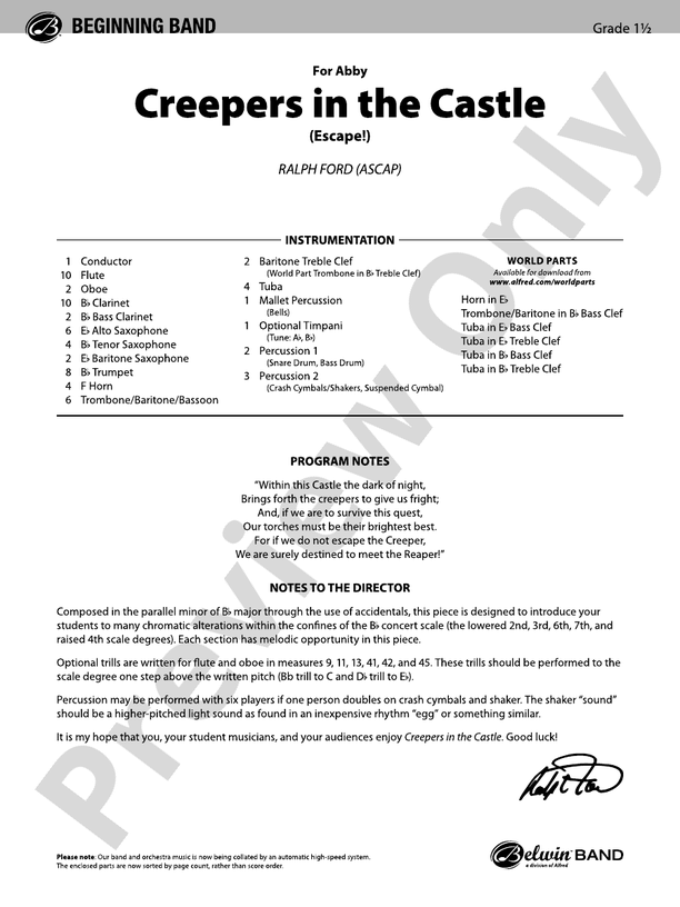Creepers in the Castle - Concert Band Conductor Score & Parts (Digital Download)