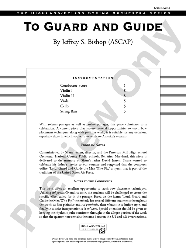 To Guard and Guide – String Orchestra Conductor Score & Parts (Digital Download)