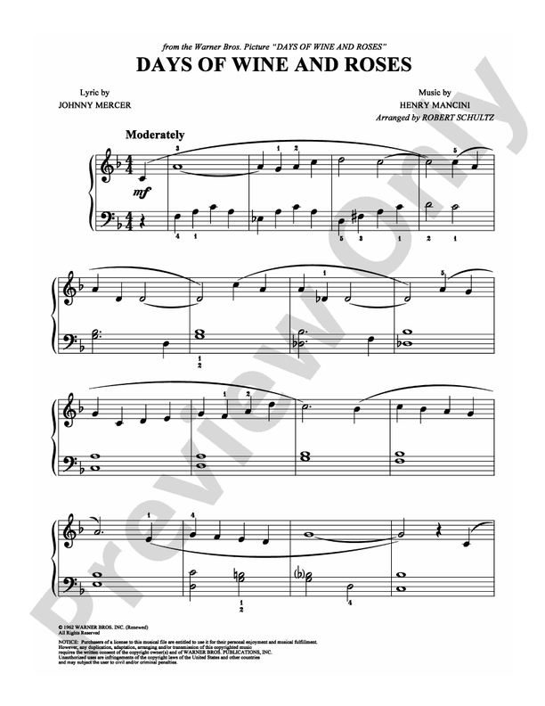 Days of Wine and Roses - Arr. Robert Schultz (DSM-PS-0010103) - Easy Piano (Digital Download)