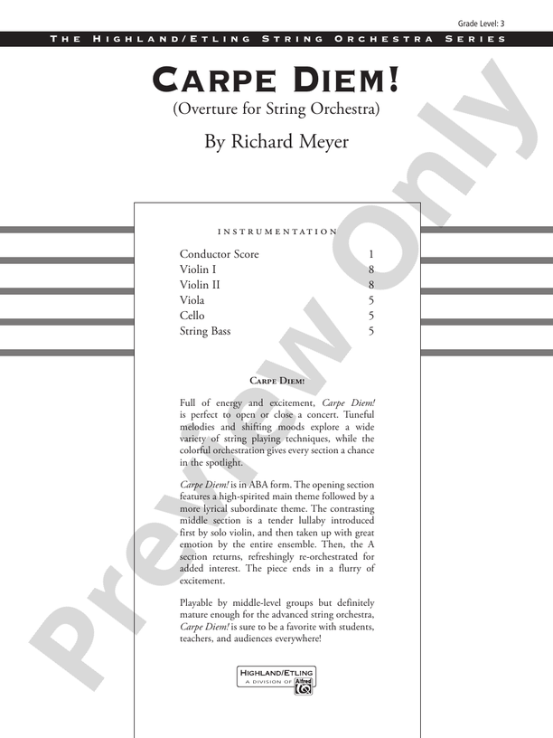 Carpe Diem! – String Orchestra Conductor Score & Parts (Digital Download)