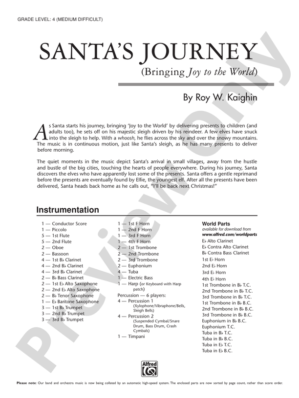 Santa's Journey (Bringing "Joy to the World") - Concert Band Conductor Score & Parts (Digital Download)